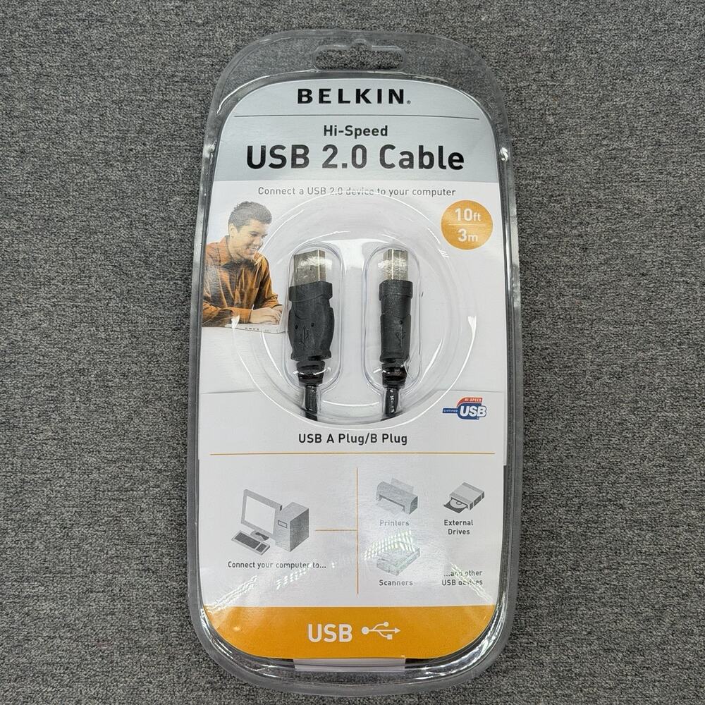 Belkin Hi-Speed USB 2.0 Cable 10ft A Plug to B Plug Printer Scanner Cord NEW